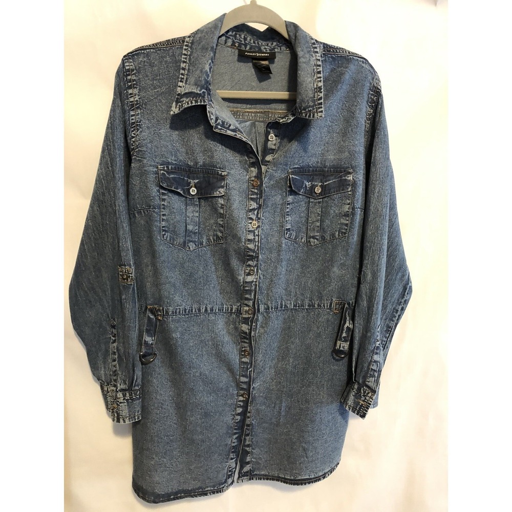 Ashley Stewart Denim Women's Shirt Top Tunic Size 16 Long Sleeve Button Up